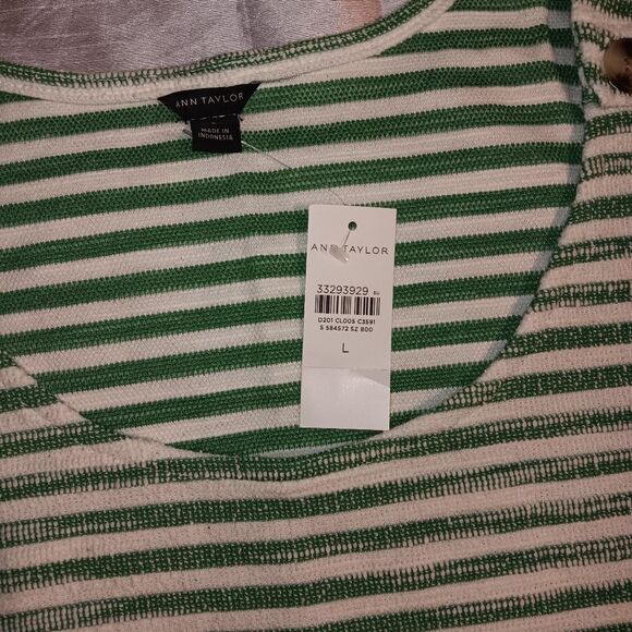 Ann Taylor Striped Shoulder Button Scoop Neck Tank - Sweet Clover - Picture 3 of 8